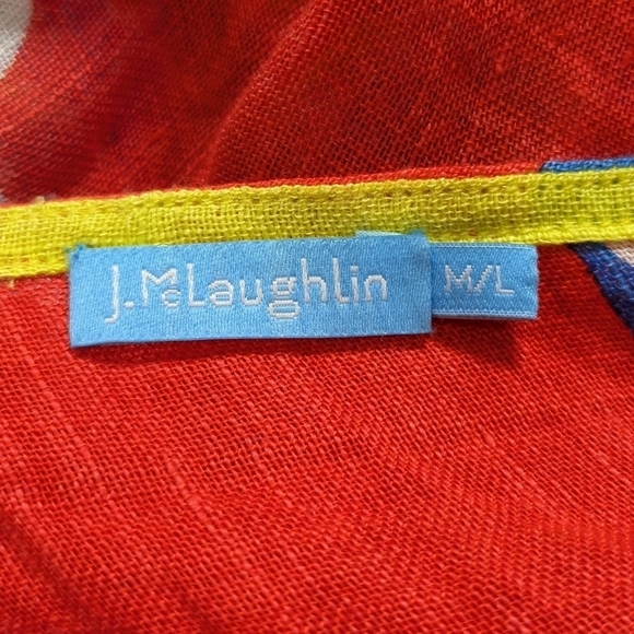 J McLaughlin red blue yellow kaleidoscope linen blend swim cover M/L - Picture 5 of 6